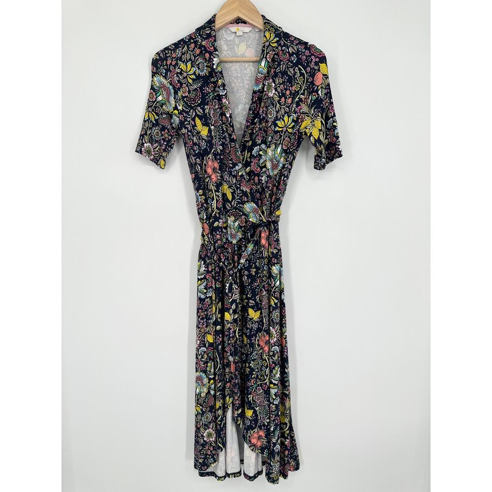 Boden Lavinia Jersey Wrap Dress Floral Print Short Sleeve Midi Tropic Meadow - Picture 2 of 12